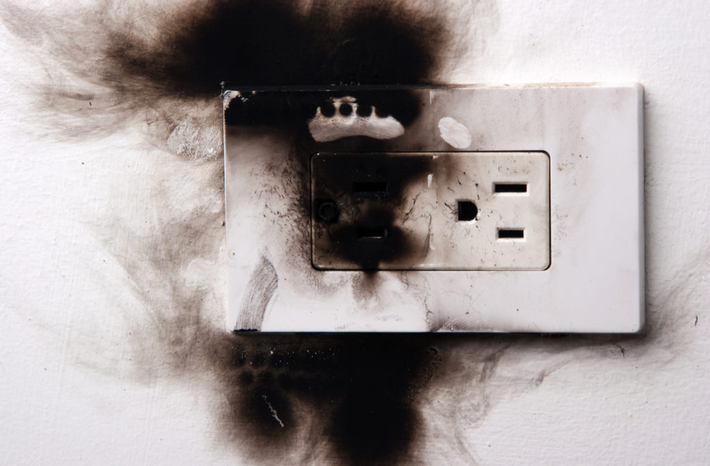Electric outlet destroyed due to fire